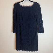 Adrianna Papell Boutique Navy Blue Lace Sheath Dress Long Sleeve Zipper Size 12