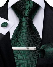 Mens Silk Necktie Solid Color Tie and Pocket Square Cufflink Tie Clip Set Wov...