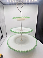 vintage Fenton Emerald crest three-tiered tidbit tray