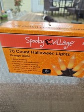 Halloween 70 Orange Bulbs String Lights Lighted Length 14 ft Black Wire NIB