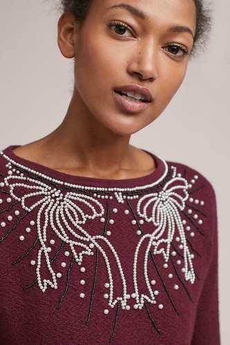 Anthropologie Pearl Bow Pullover 