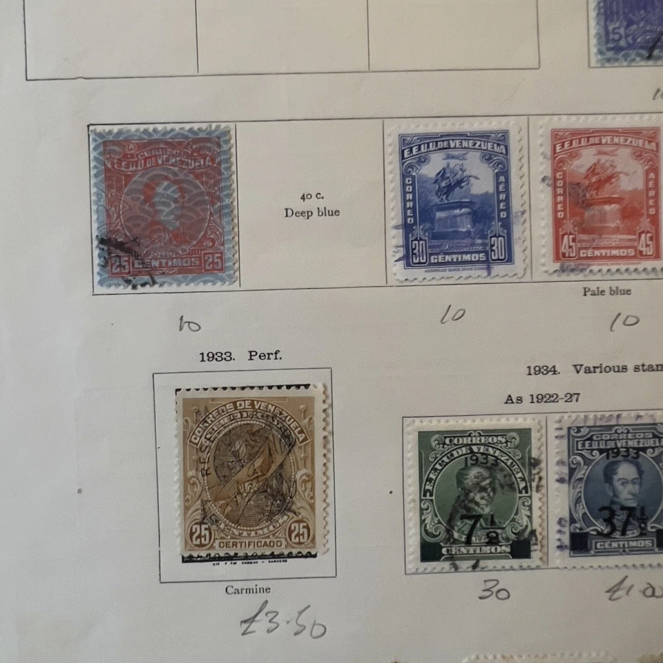 1900-1934 VENEZUELA MH USED STAMPS LOT OFFICIAL, OVERPRINTS ON ALBUM PAGE - Image 4 of 4