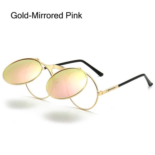 Round Flip Up Sunglasses UV400 Protection 90's Retro Shades for Women & Men - Picture 17 of 26