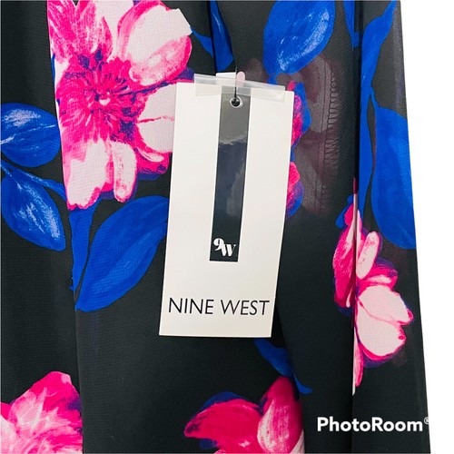 NINE WEST Shift Floral Dress Woman’s Size 10 Chiffon Sheer Sleeves Black NWT - Picture 2 of 10