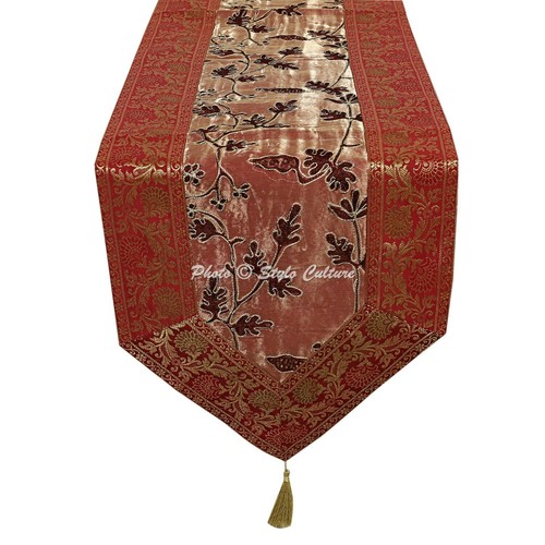 Table Runner Cover Silk Brocade Wedding Indian Decoration Bedding Flags - Picture 3 of 5