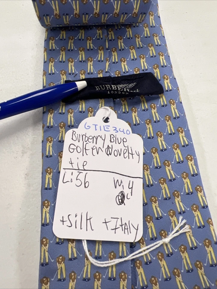 Burberry Men's Light Blue & Brown Novelty Golf Silk Neck Tie $295 - Image 4 of 4