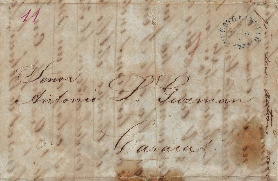 Venezuela: 1853; cover to Leocadio Guzman 3 times president, bad conditio EBV605