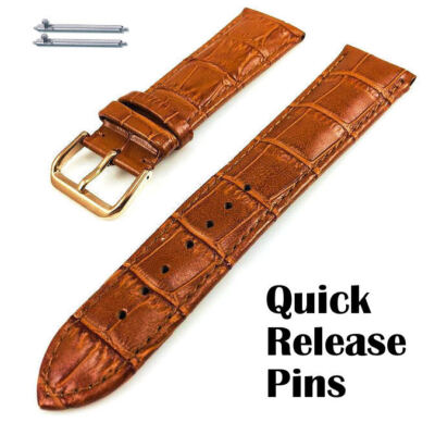 Light Brown Croco Leather Replacement Watch Band Strap Rose Gold Buckle #1074