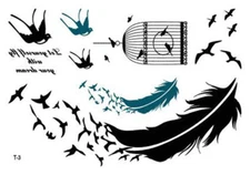 Swallow Birdcage Feather Waist Arm Neck Waterproof Temporary Tattoo T3