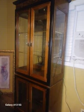 Wooden China Cabinet Antique With Glass Doors