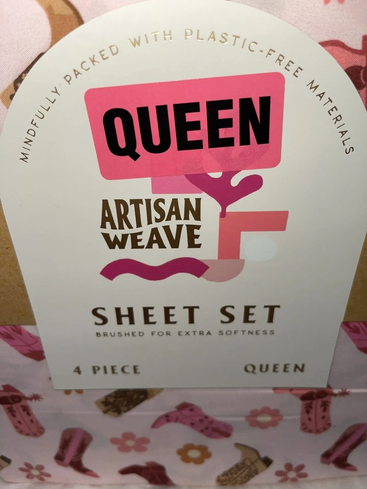 Juego de ropa de cama rosa Western botas de vaquero y flores tejido artesanal REINA 4 piezas Foto 3 de 4