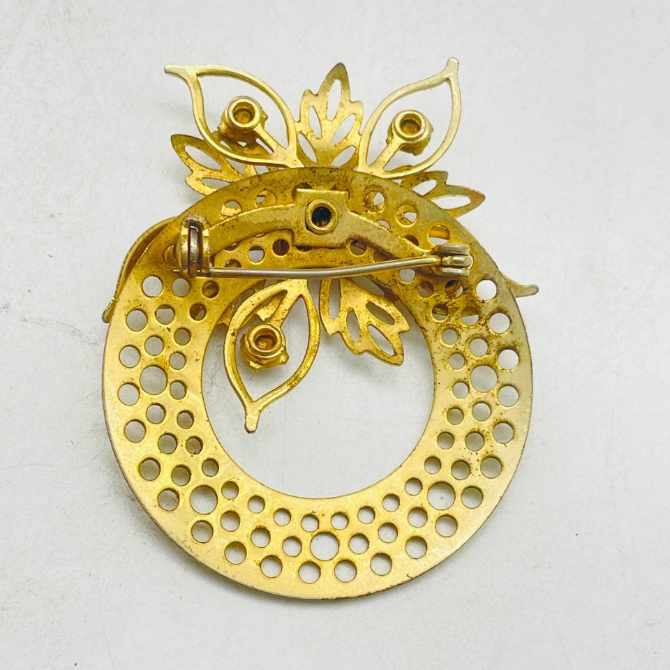 花卉圈胸针金色心形漩涡人造黄玉水钻花朵 — 第 3/4 张图片