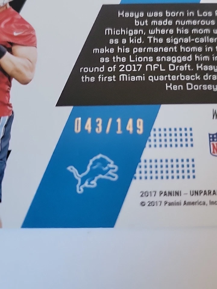 2017 Panini Unparalleled Brad Kaaya Wind Chimes Rookie Auto /149 Miami... - Image 3 of 3