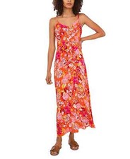 Vince Camuto Womens Floral-Print V-Neck Ma Sunset Orange XL
