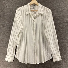 H&M Shirt Women 12 White Striped Button Up Collared Long Sleeve Casual Comfort