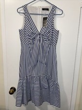 Women's Lauren Ralph Lauren Navy Blue White Striped Jersey Dress Size 4 NEW