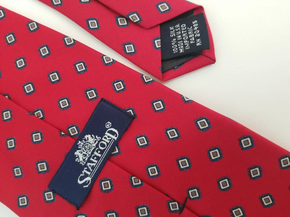 Neck Tie 59 Inch Long Men Necktie Stafford Red Blue Green Geometric Classic  - Image 2 of 4