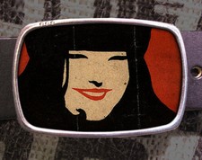 Happy Girl Vintage Inspired Art Gift Girl Woman Red Lipstick Belt Buckle