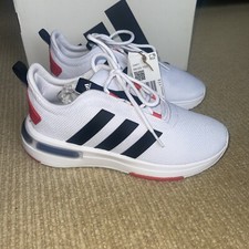 Adidas Racer TR23K Unisex Kids  Trainer In White, Black & Bright Red Size Uk 4.5