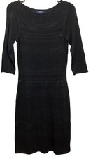 Vintage Chaps Crochet Sweater Dress Size S Black Open Knit Fitted Midi Boho