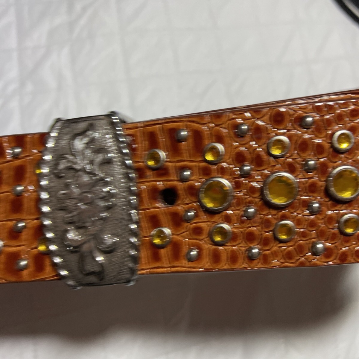 Ariat Brown Leather Croc Print Studs Rhinestones Women display picture 2