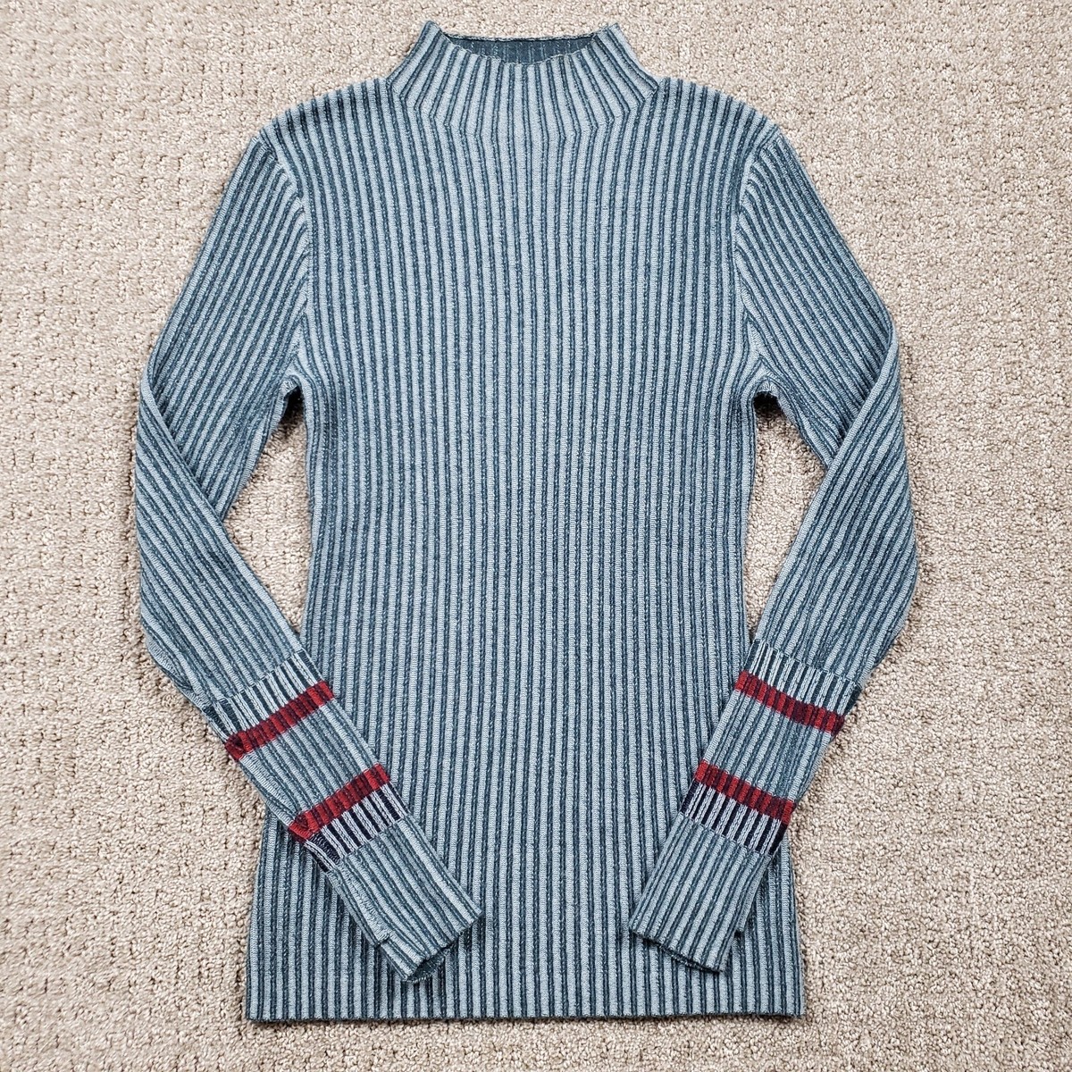 Smartwool Sweater Womens Small Blue Dacono Mock Neck Merino wool Thumbholes