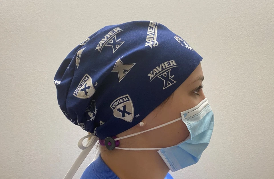 Xavier University Surgical Scrub Cap, Muskateers scrub, Tie back Adjustable - Image 2 of 3