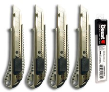 SET 4 Stück Alu-Cuttermesser 18mm + 10 Ersatzklingen