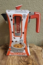 Pedrini Eco Moka Pot Recycled Aluminum 6 Cup Stovetop Espresso Coffee Italy NIB
