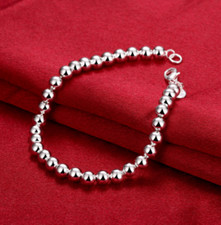 Men's Women's 925 Sterling Silver 6mm Hollow Beads Ball Link Chain Bracelet