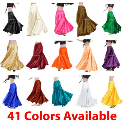360 Full Circle Satin Long Skirt Swing Belly Dance Costume Tribal 9Yard Gypsy IN