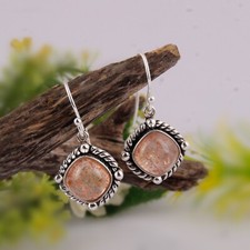 Doublet Sunstone Crystal 925 Silver Twisted Rope Dangle Earring For Jewelry Gift