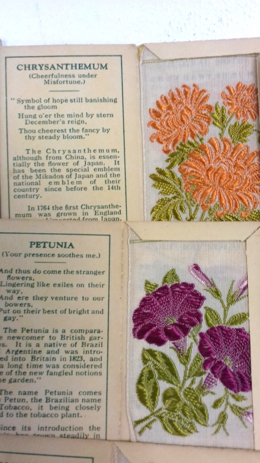 Kensitas Silk Embroidered Flowers Cards 1930's Wix Brand Collection 39
