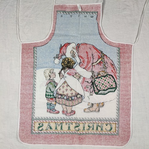 90s Vintage White Christmas Holiday Santa Kitchen Apron Unitex International Inc - Bild 13 von 24