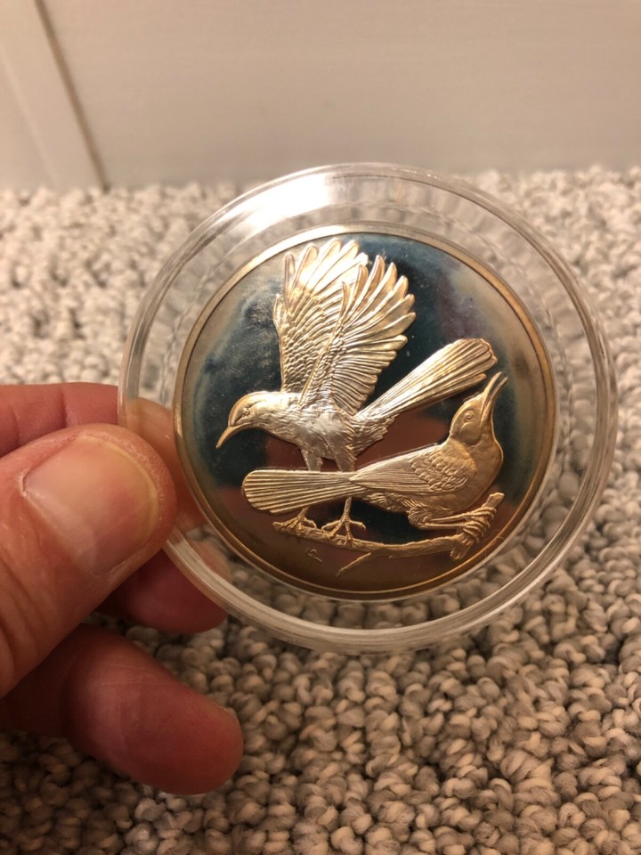 1971 Franklin Mint Roberts Birds # 23 Brown Thrashers 2 oz .925 Silver