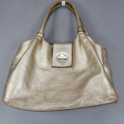 KATE SPADE Gold Pebbled Leather Bexley Stevie Satchel Shoulder Bag Turn Lock