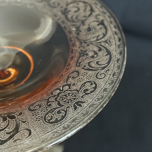 Vintage Cambridge Fostoria Amber Glass Compote Etched Pedestal Footed Bowl Candy - Picture 6 of 10