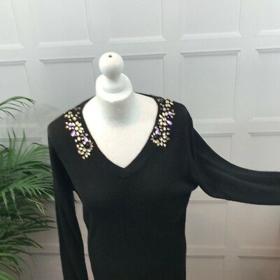 Jaclyn Smith Collection Pullover mit V-Ausschnitt 36 Zoll Brustumfang mit Pailletten Diamantkragen