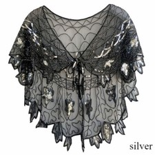 Lady Sheer Sequin Mesh Shawl Beads Wrap Cape Retro Glitter Prom Banquet Elegant