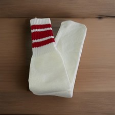 VTG Tube Socks 21  White Red 80's Acrylic Blend Striped USA Made Super Soft.
