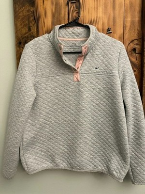 Vineyard Vines Quilted Classic Shep Shirt Quarter Button Gray w/Pink Size Medium