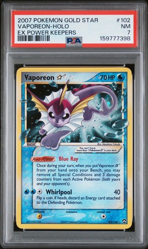 2007 POKEMON EX POWER KEEPERS GOLD STAR #102 VAPOREON-HOLO PSA 7