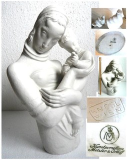 Orig Old Art Deco Figurine Mother Child Sign Knesl Vienna 1920 Metzler Ortloff Ilmenau