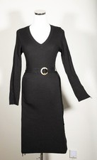 Black Bodycon Stretchy Career Spy Long Dress Long Sleeves Vintage Style L
