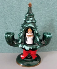 Topline Imports Japan Vtg Christmas Tree Angel Double Candle Holder Chips! Read!