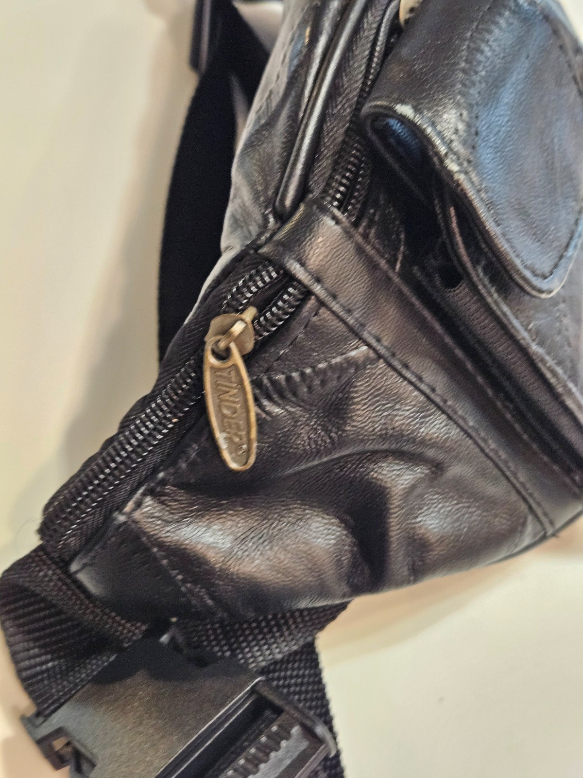 VTG "Tinder" Leather Patchwork Black Large Boho W… - image 7