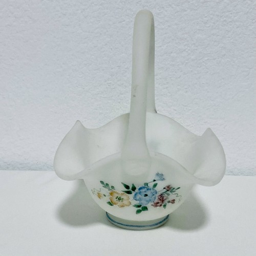 Fenton White Basket with Flowers Hand Painted & Signed by Artist~Vintage 1980’s