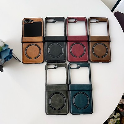 Handyhülle für Samsung Galaxy Z Flip7 FE Flip6 Flip5 4 Leder MagSafe Falten Case