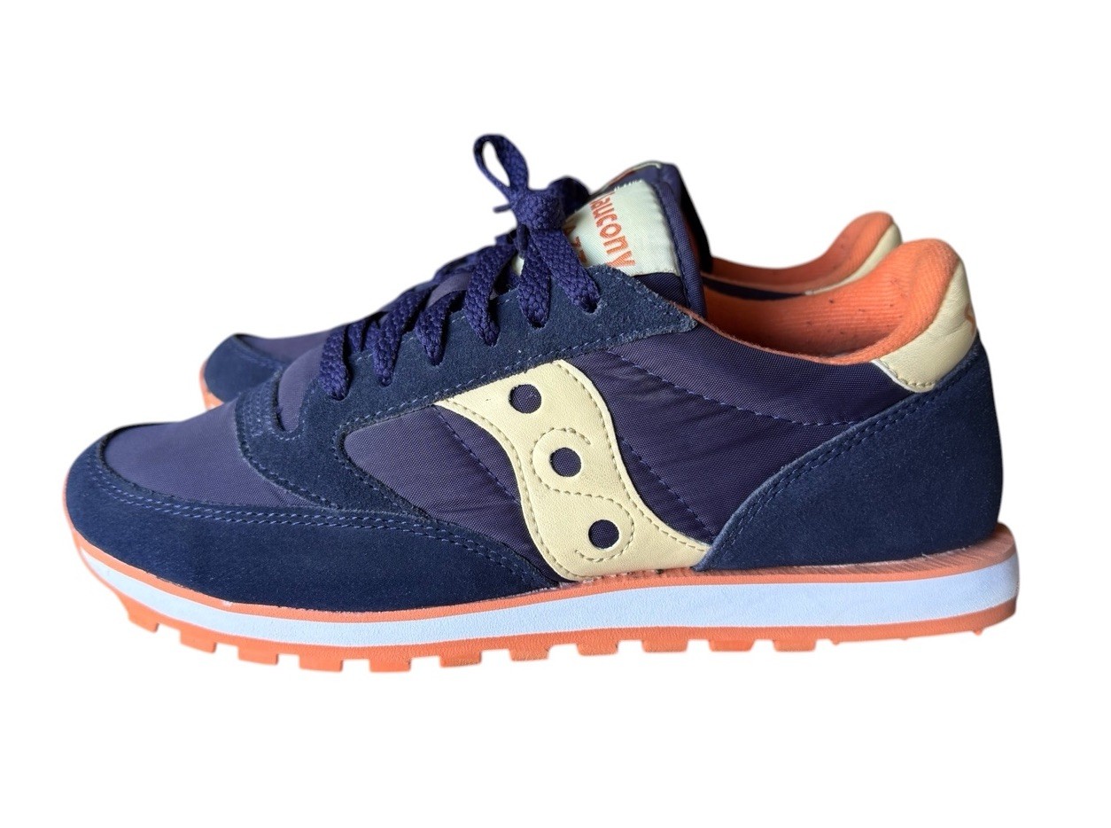 Saucony Jazz Lo Pro Vegan Womens 8.5 Blue Orange Cream Retro