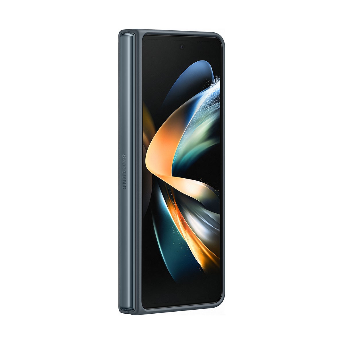 Coque cuir Galaxy Z Fold 4 fine gris anthracite protégeant sans bloquer la charge sans fil